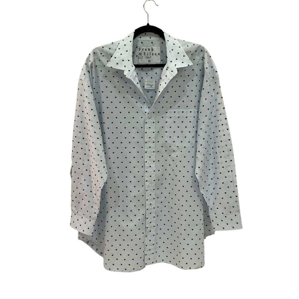 Frank & Eileen Mackenzie Blue Stripe Navy Heart Print Button-Up Shirt‎ Size OS